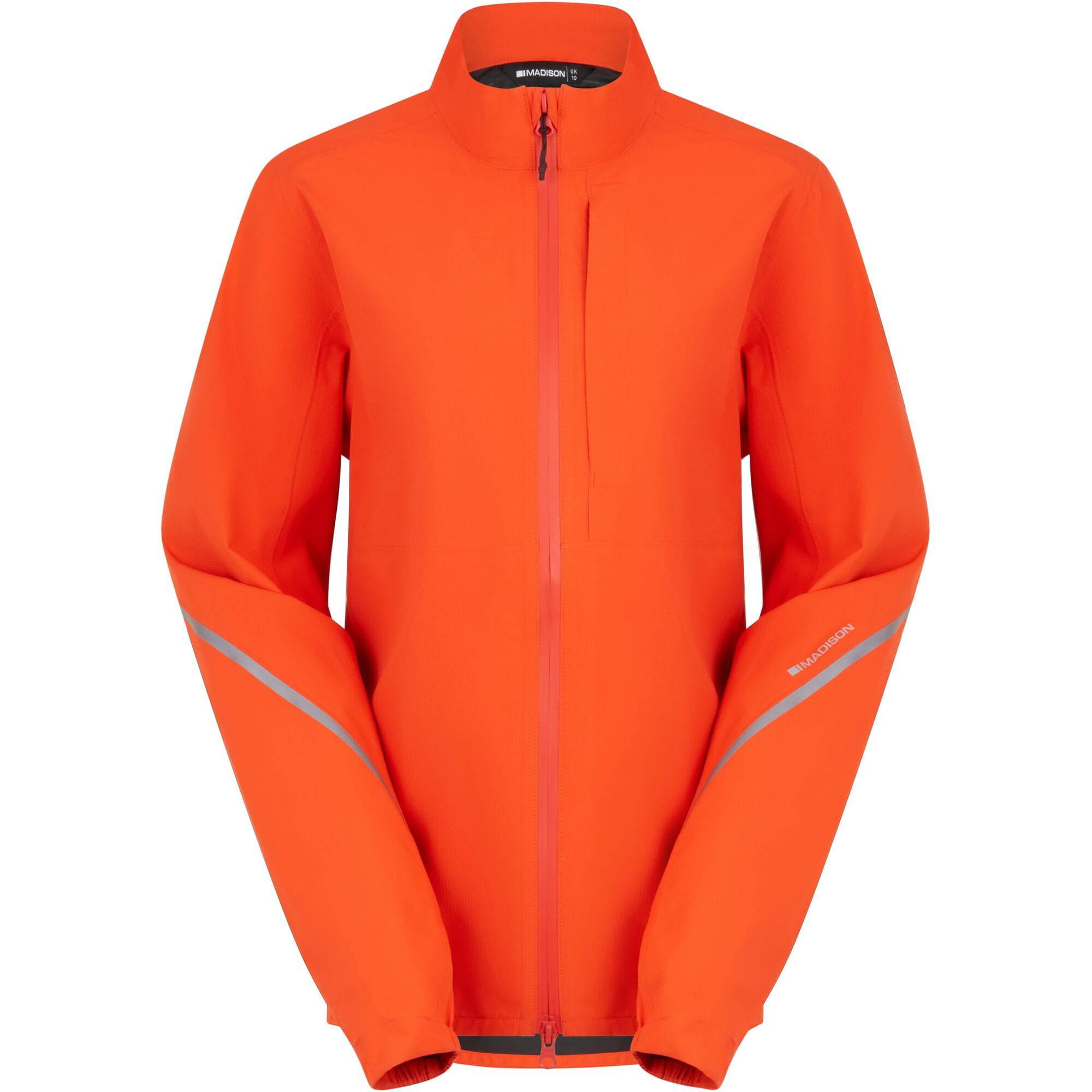 Madison women's waterproof cycling jacket with reflective safety features, lightweight and breathable outdoor clothing for women.