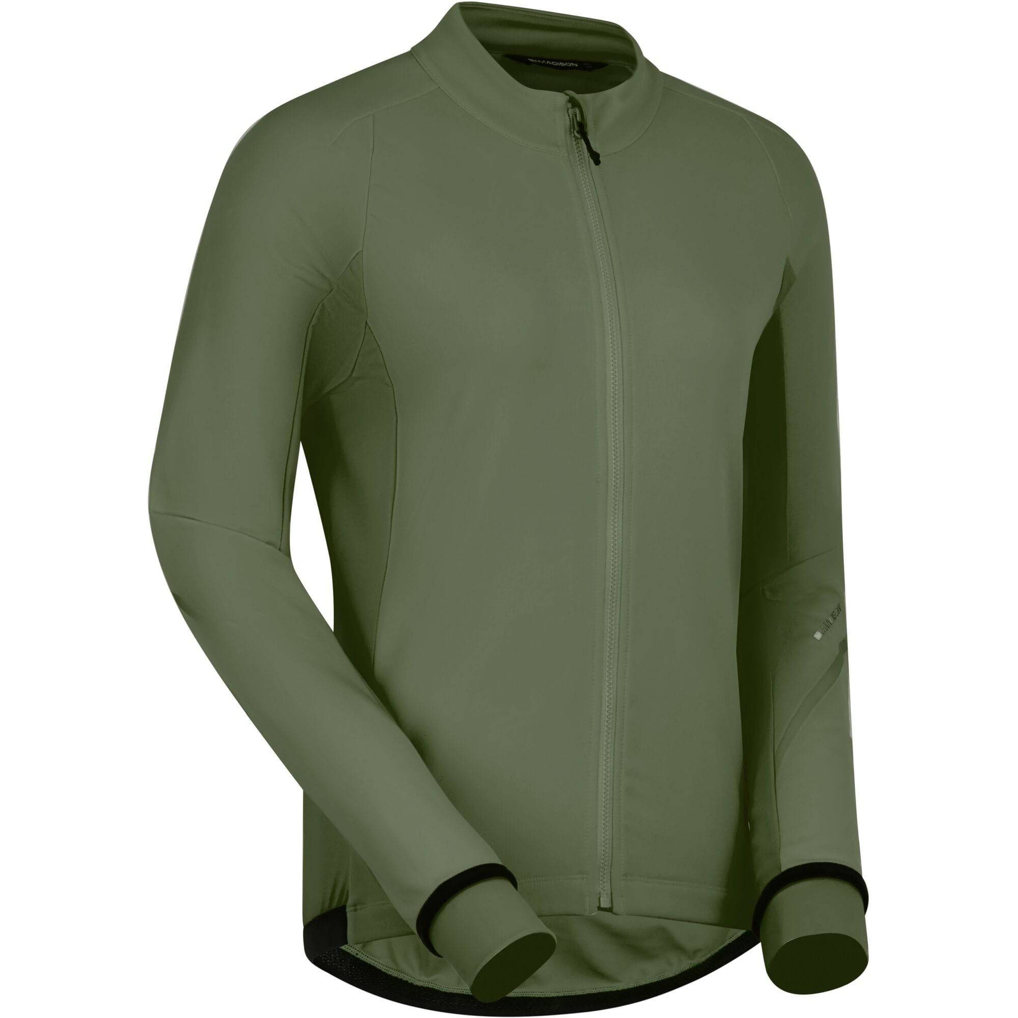 Madison DTE Women's thermal long sleeve cycling jacket with DWR coating, showing the insulated fabric and sleek design.