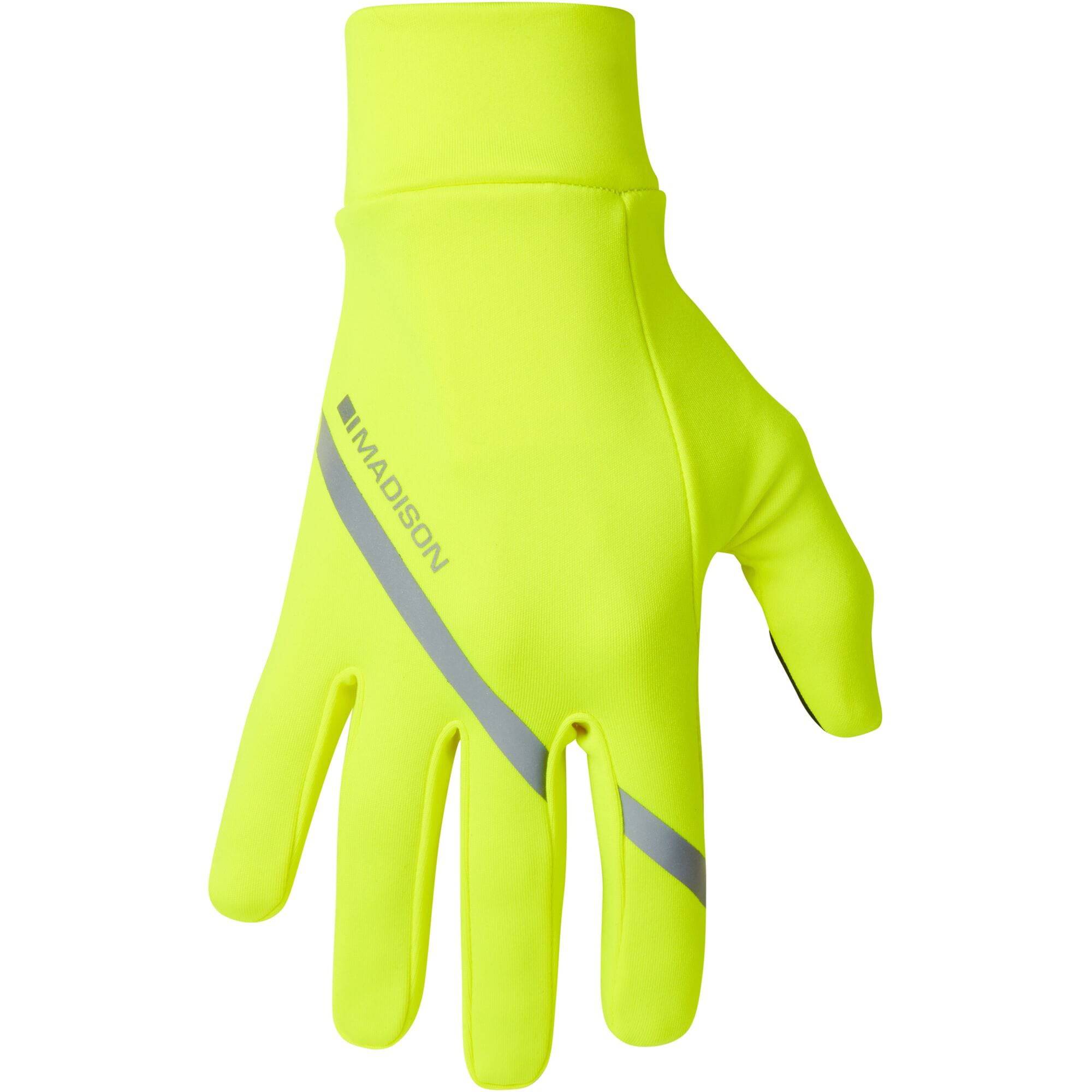 Madison Freewheel Isoler thermal gloves with touchscreen fingertips and reflective details, designed for cold weather outdoor use.