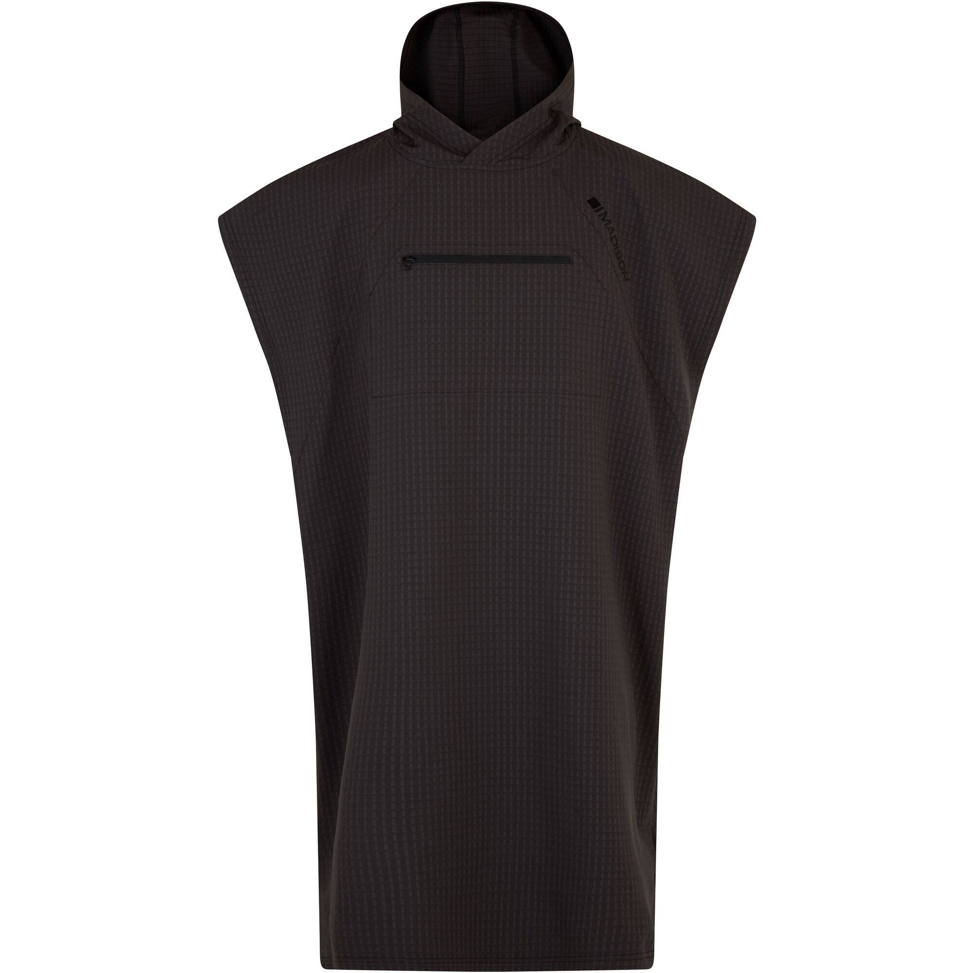 Madison DTE Men's Dirty Habit thermal changing robe in black, XS-XL outdoor clothing, with hood and front pockets.