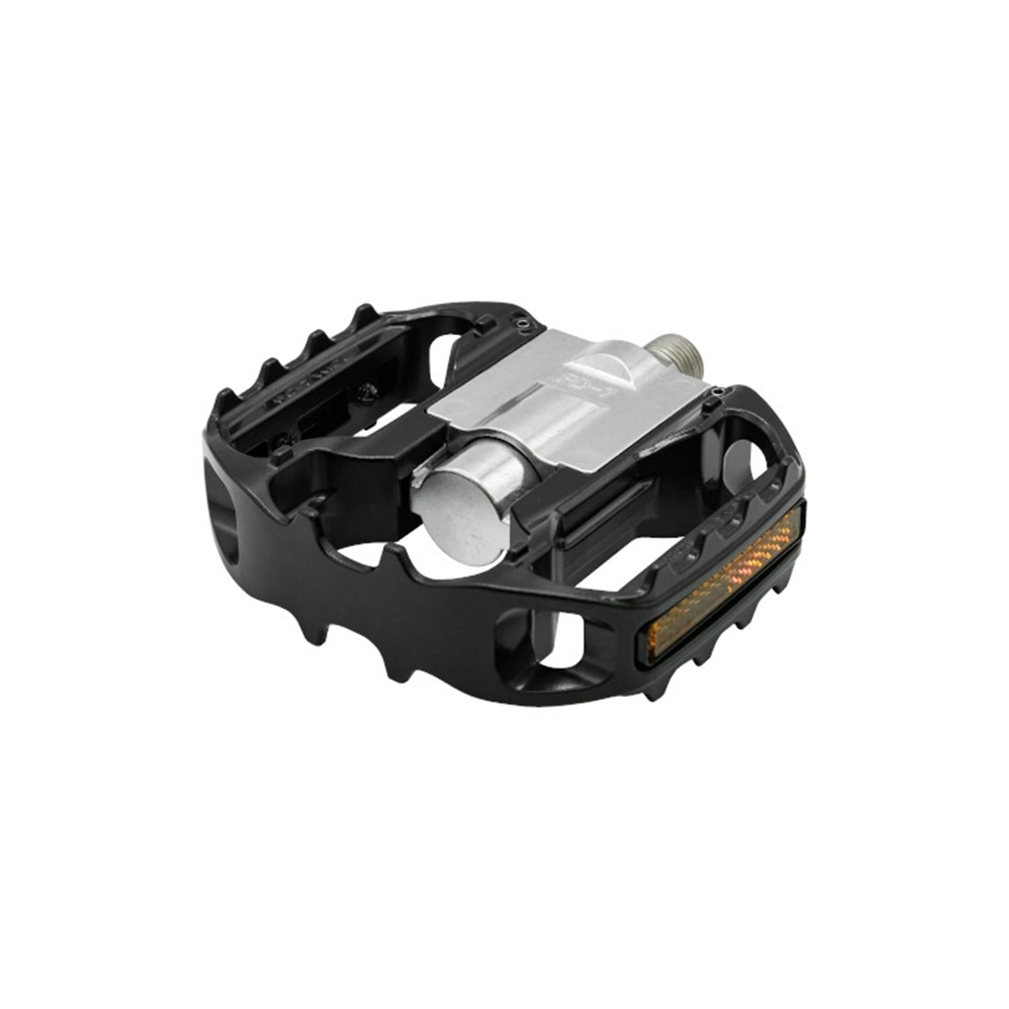 MKS FD-7 wide folding bicycle pedals with large platform, durable alloy construction, and built-in reflectors.