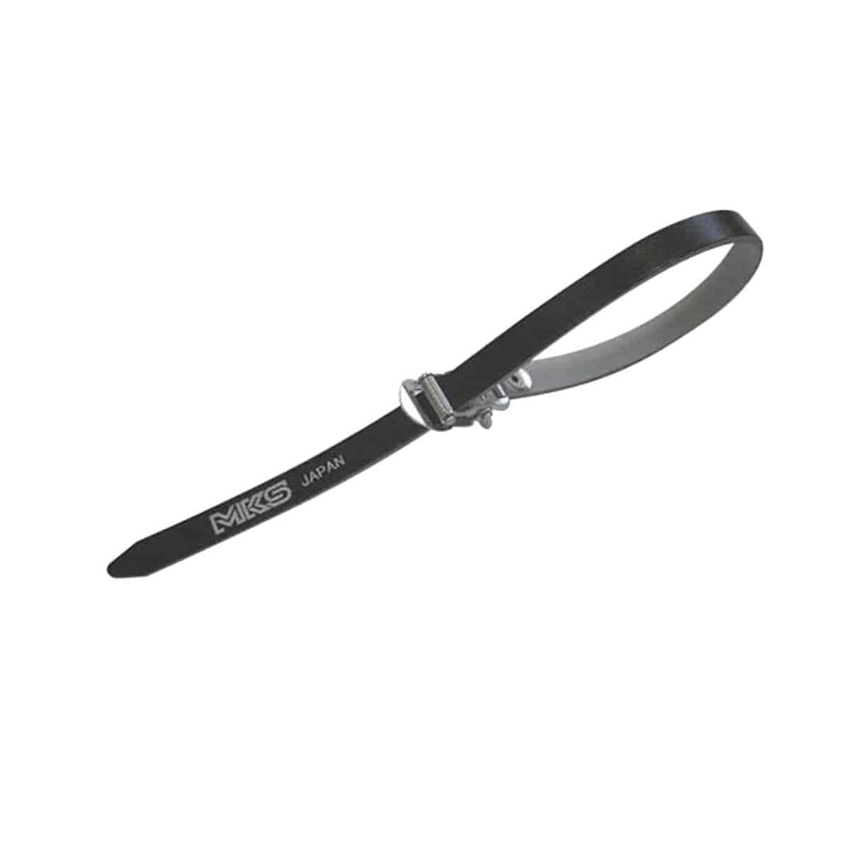 MKS Fit Alpha Spirits toe strap replacement for cycling shoes, showing the black strap with metal clips for secure fit.