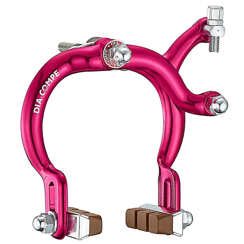 Red Dia-Compe MX890 BMX brake set with lightweight anodised components and 68-86mm brake arms for BMX bikes.