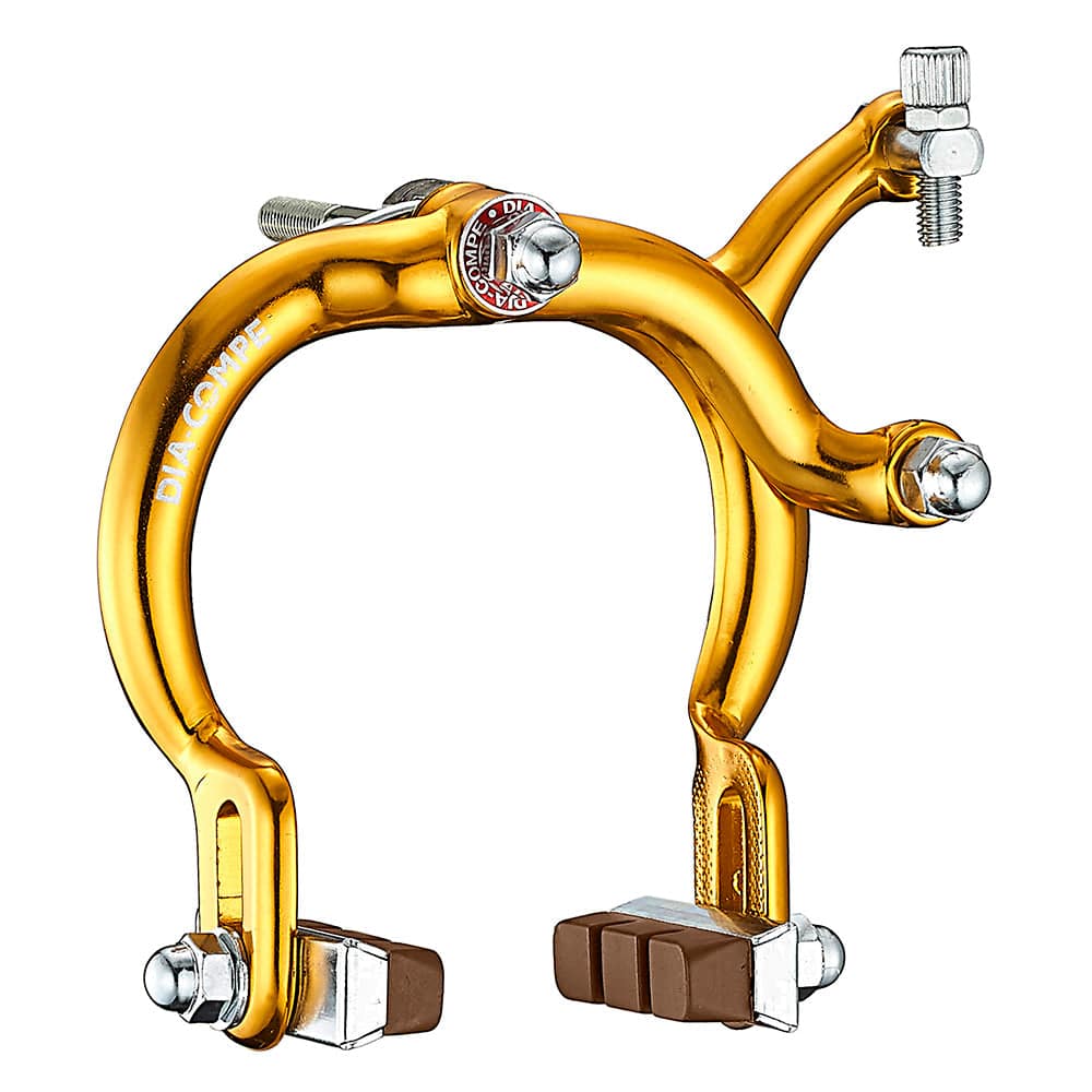Dia-Compe MX890 BMX brake set in yellow, lightweight anodised components with 68-86mm brake calipers for BMX bikes.