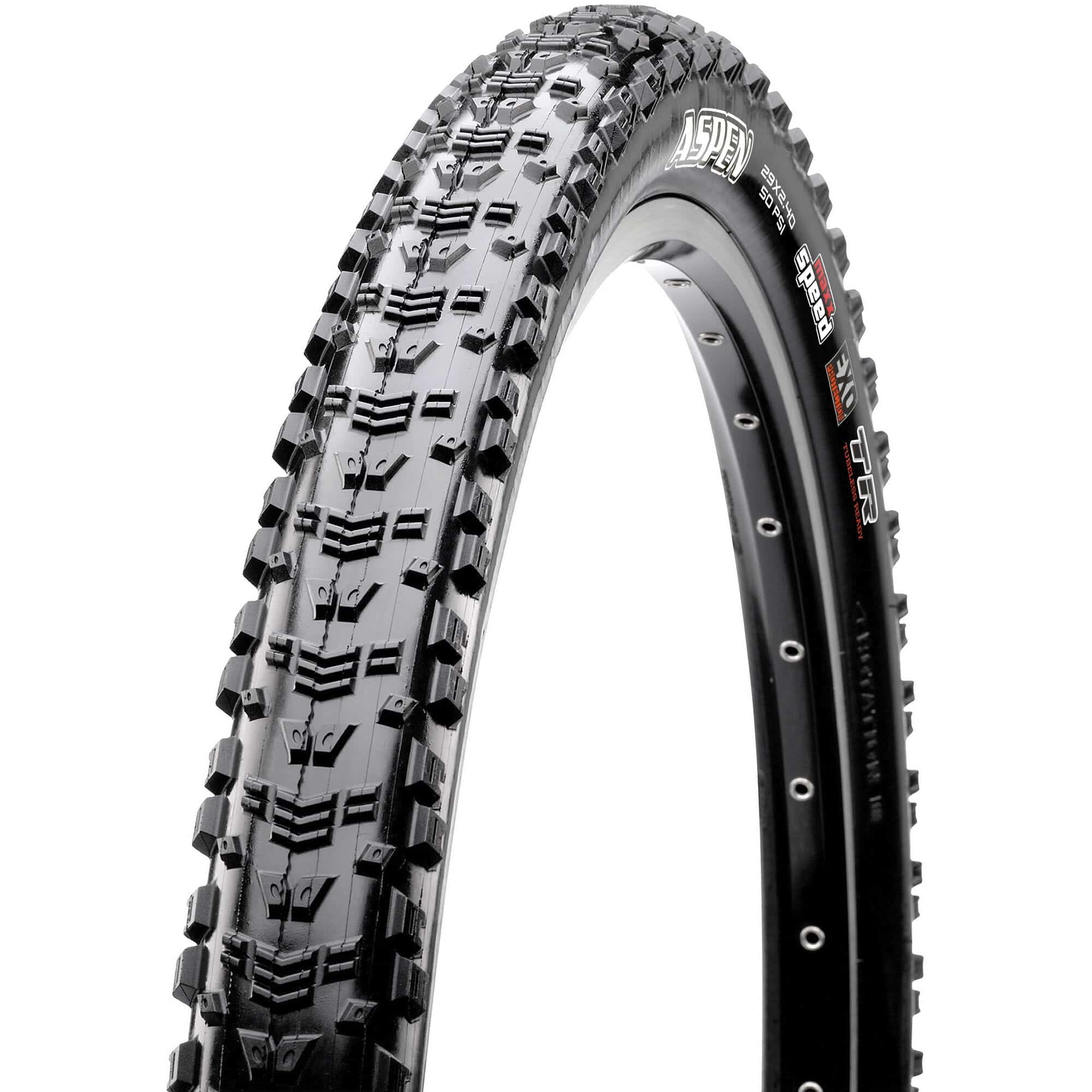 Maxxis Aspen 29x2.25 tubeless folding mountain bike tire with EXO protection and 170 TPI for durable off-road riding.