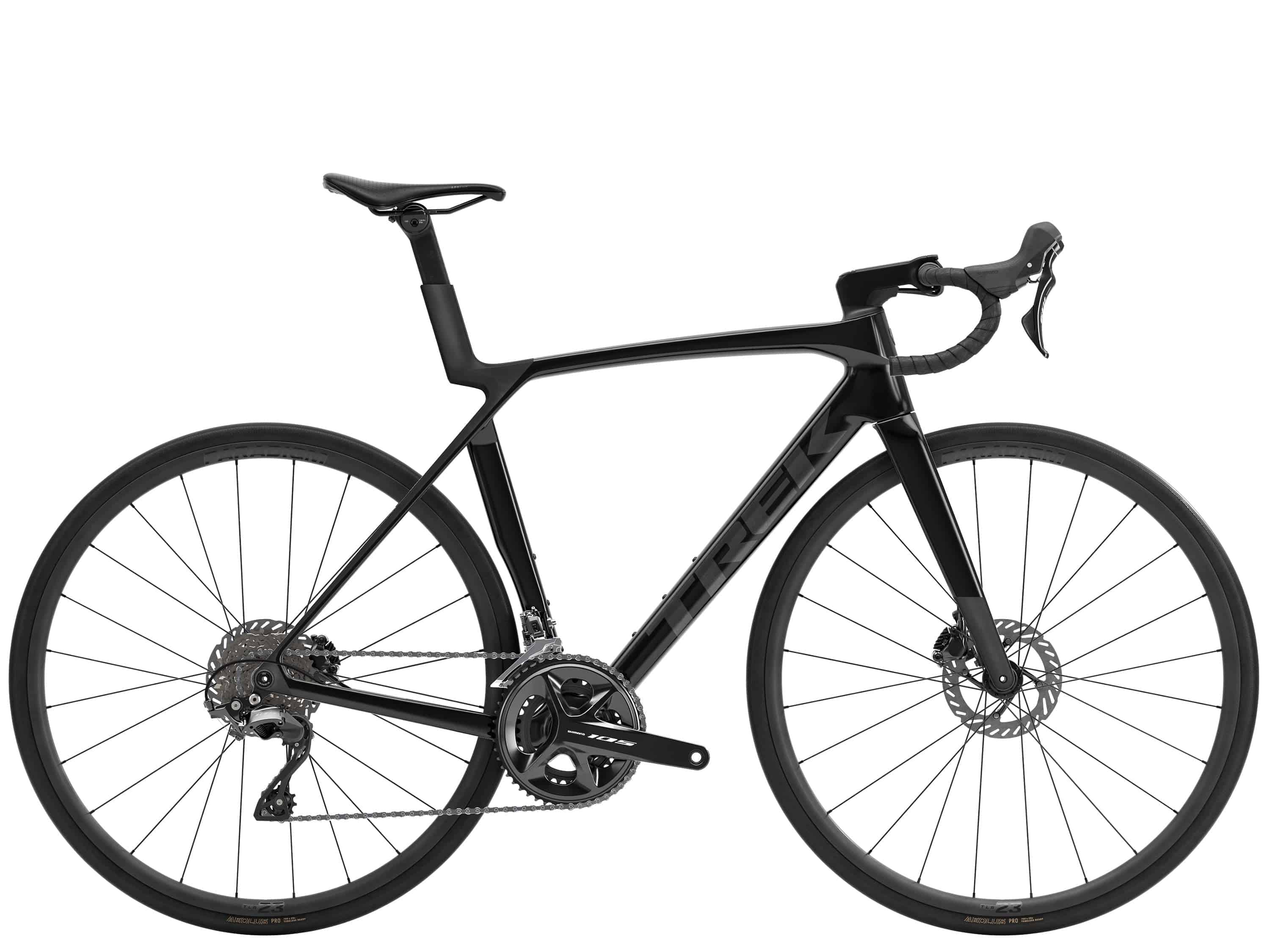 Trek Madone SL 5 Gen 8 aero road bike with lightweight frame, aerodynamic design, and racing tires for speed and climbing.