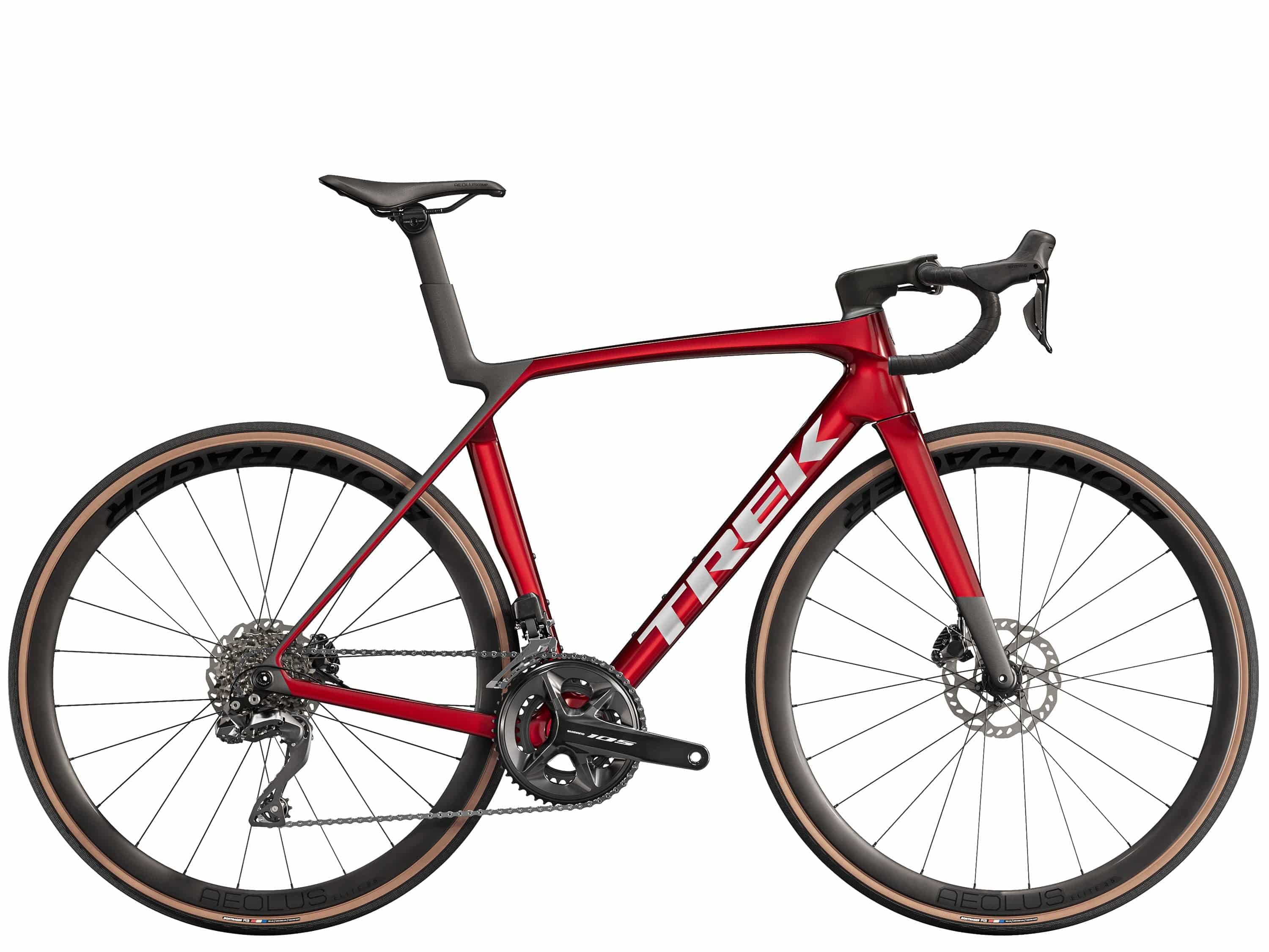 Trek Madone SL 6 Gen 8 road bike with Shimano 105 Di2 electronic groupset, sleek frame and aerodynamic design.