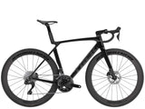 Trek Madone SL 6 Gen 8 road bike with aerodynamic frame and disc brakes, shown in a side view with sleek design.