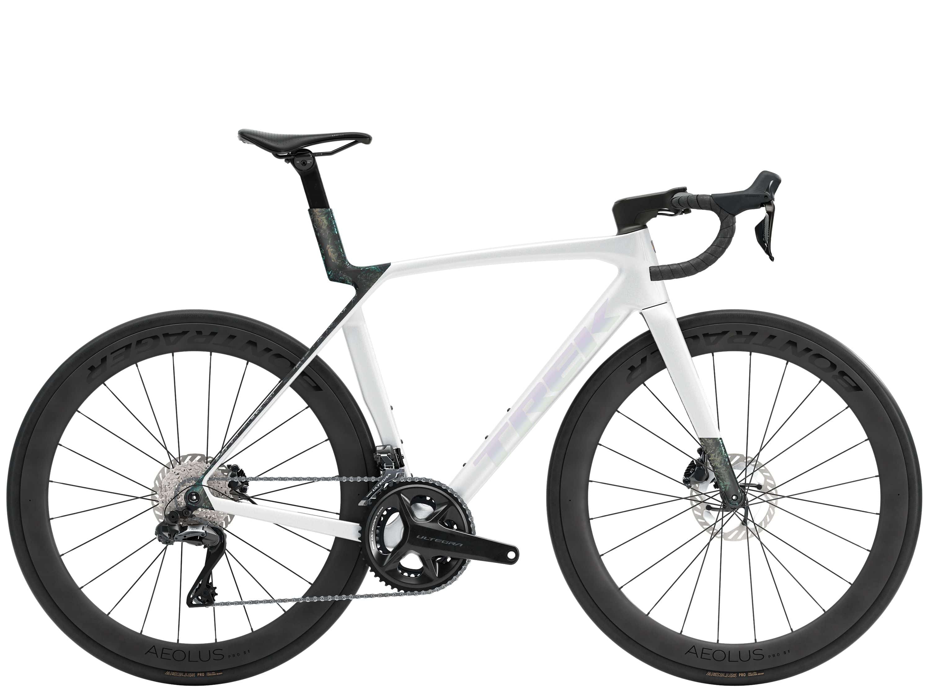 Trek Madone SL 7 Gen 8 aero road bike with aerodynamic frame, lightweight design, and sleek black finish for speed and climbing.