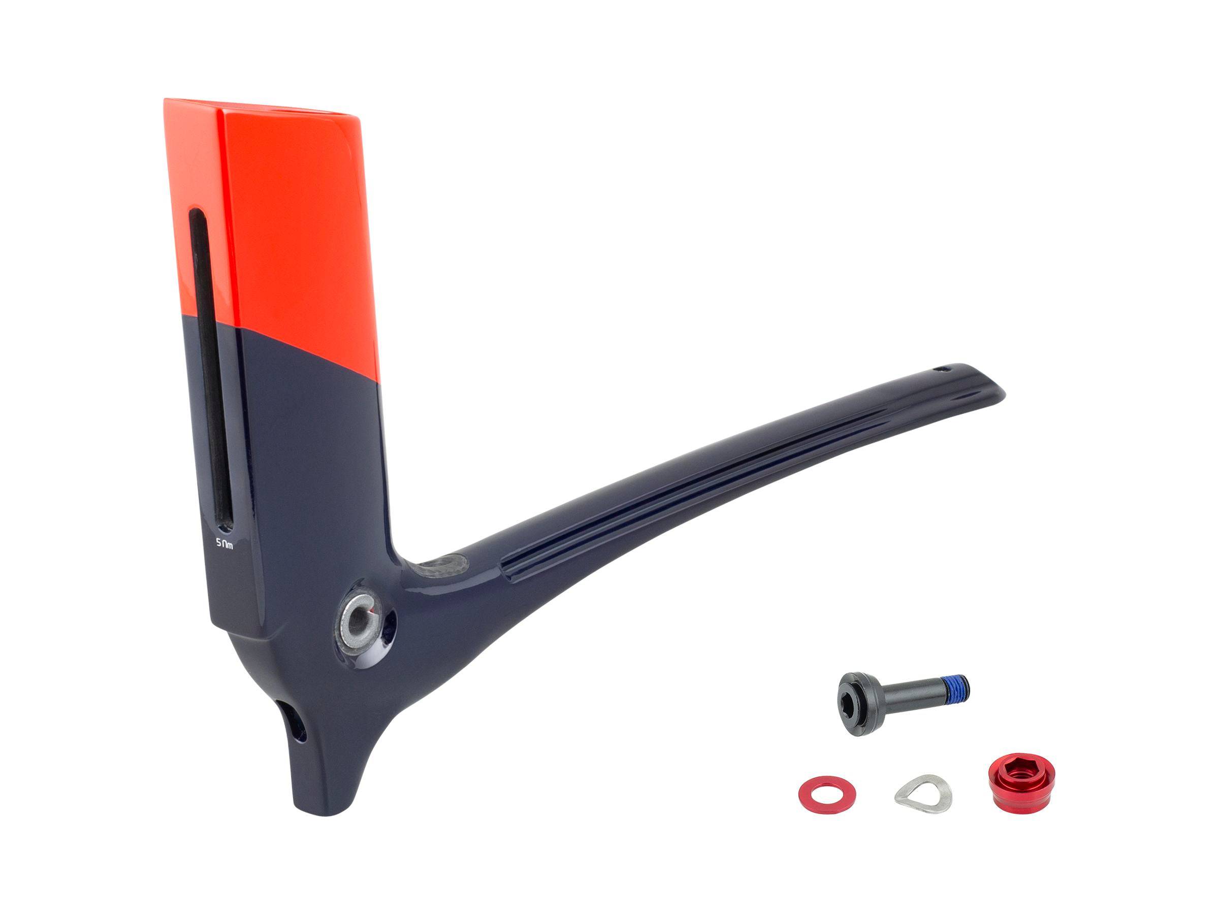 Trek Madone SLR painted seatmast and seatpost in Viper Red and Navy Smoke, aerodynamic design for road bike components.