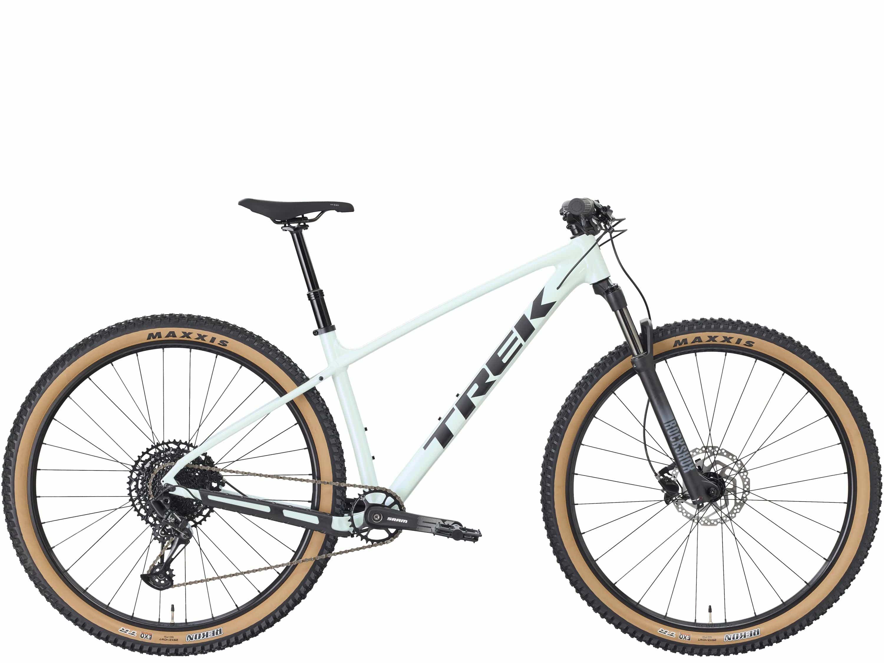 Trek Marlin 7 Gen 3 mountain bike with black frame and knobby tires, suited for trail riding and outdoor adventure.