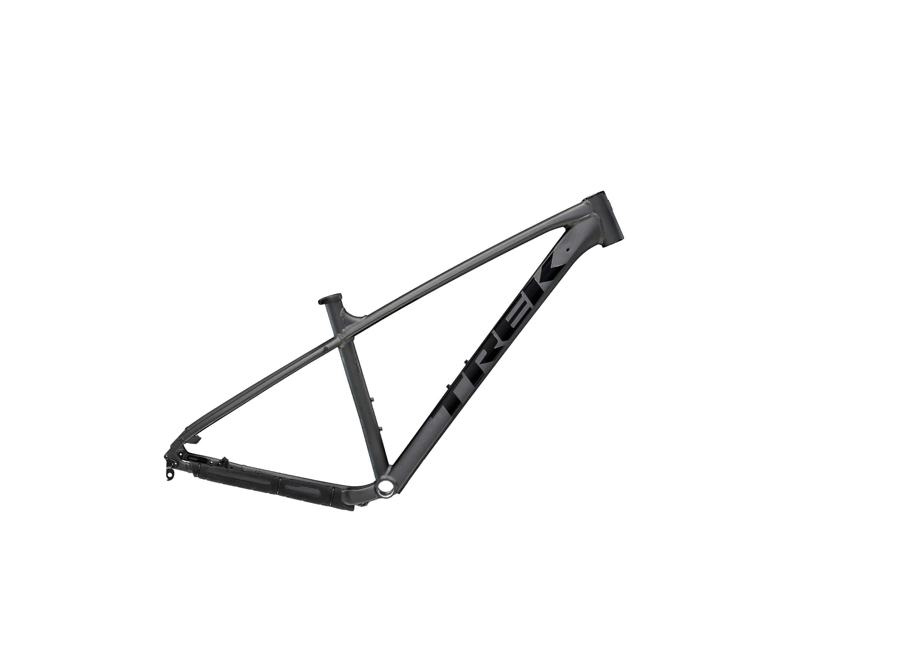 Trek Marlin Gen 3 mountain bike frameset with rack and mudguard mounts, lightweight MTB components in black and silver finish.