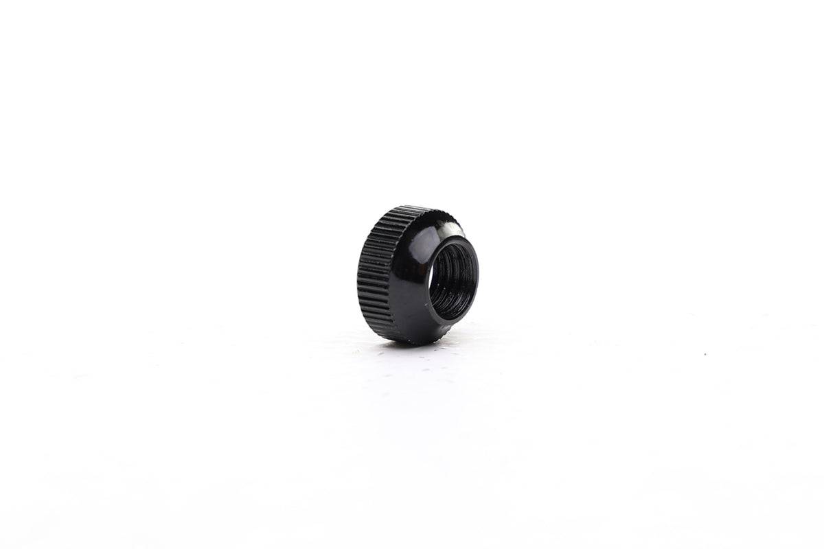 Black Fatty's tubeless valve nut for secure, durable sealing of tubeless valve stems on bicycle wheels.