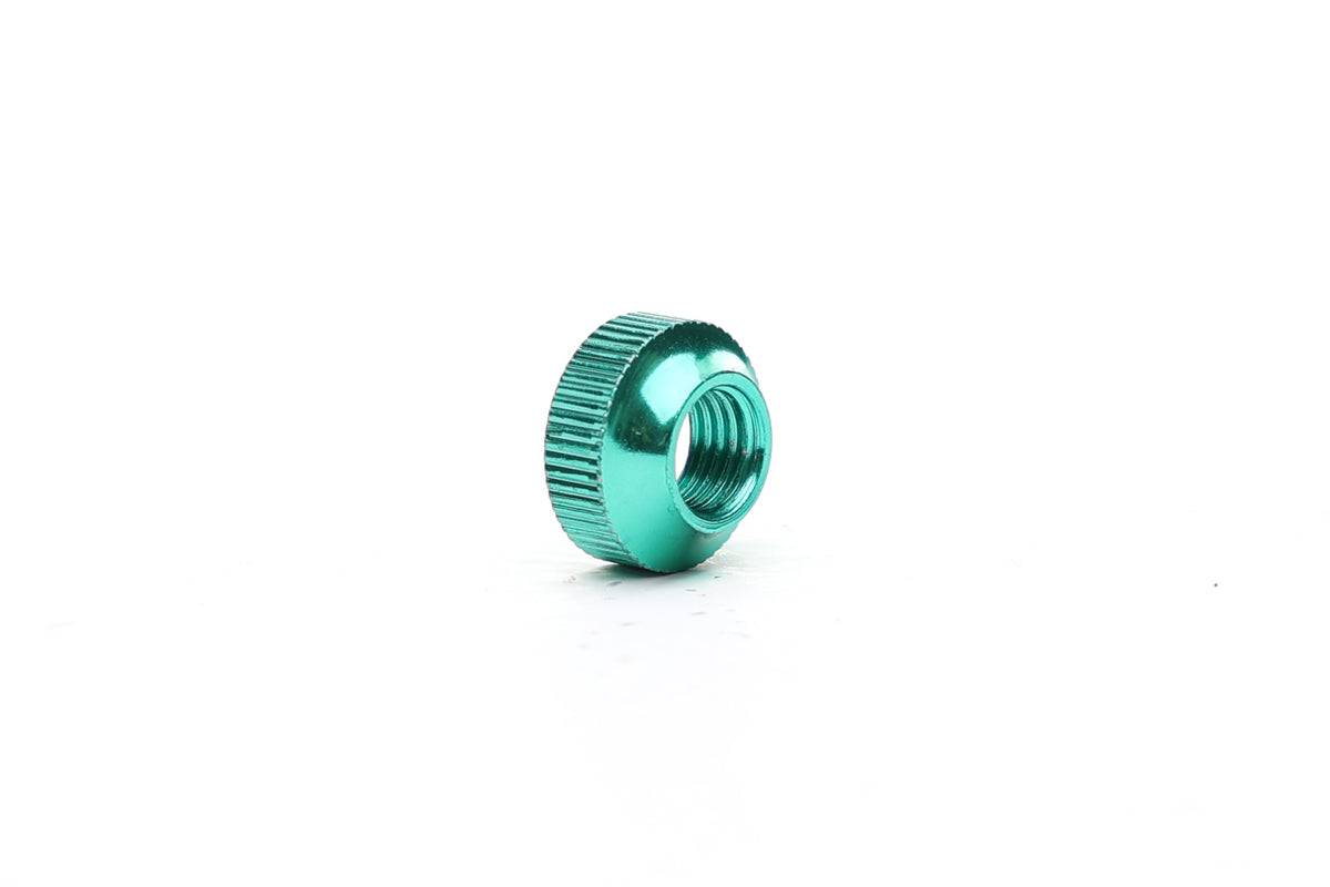 Green Fatty's tubeless valve nut for secure, durable seal on tubeless valve stems, made by Fattys.