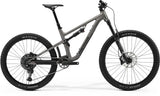 Merida One-Forty 400 full suspension mountain bike with Shimano 11-speed drivetrain, gray and black color, shown on trail.