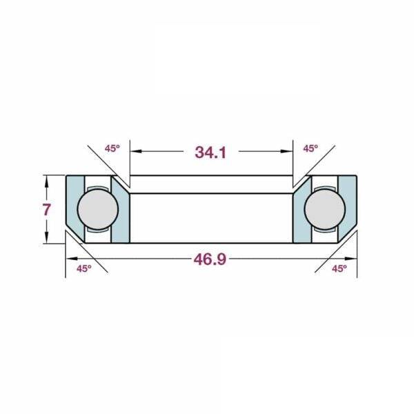 FBI P22 bicycle headset bearing 46.9mm, 45/45 degrees, 7mm spindle for smooth steering performance.