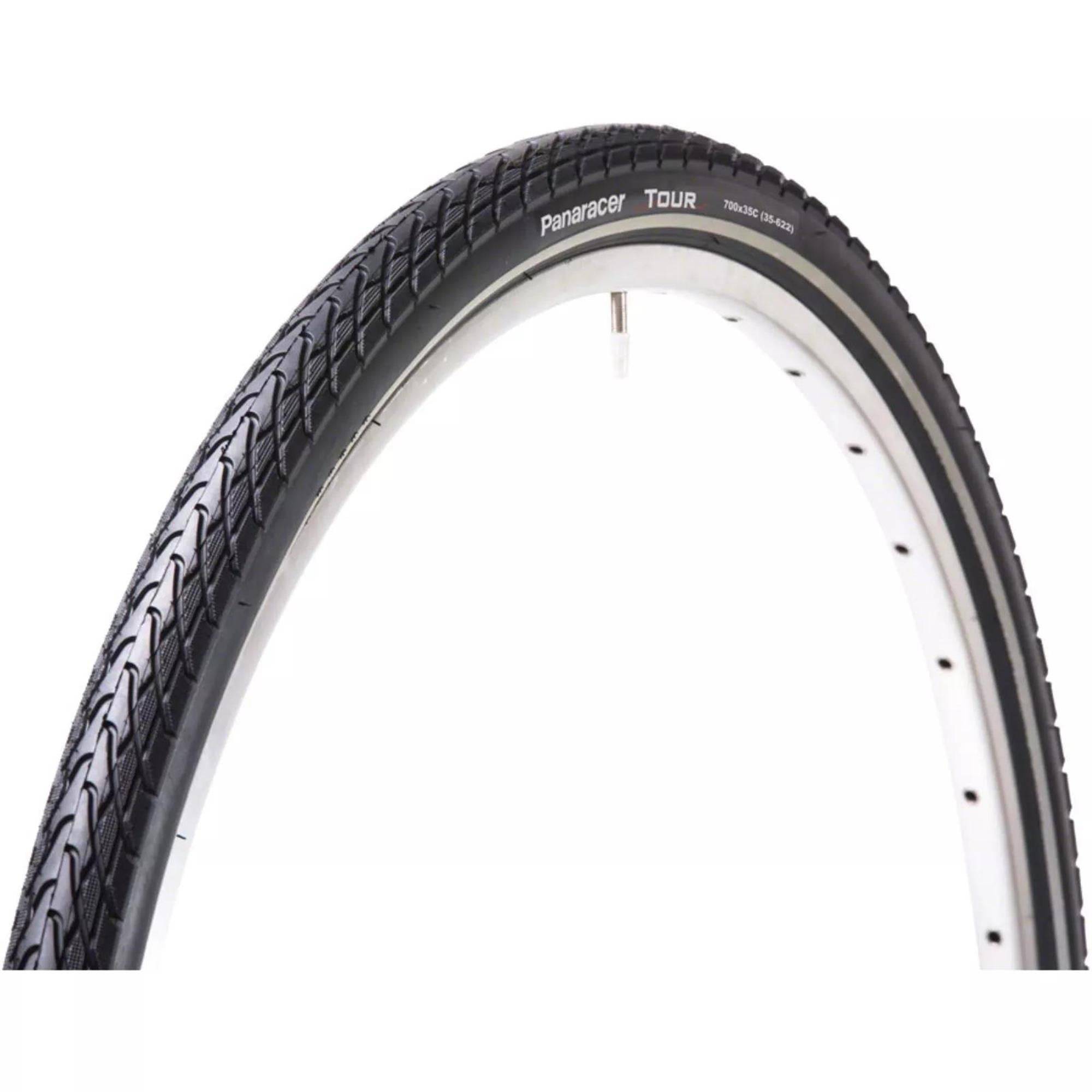 Panaracer Tour Reflective Wire Bead Tyre for urban commuting and touring, showing the black rubber tire with reflective sidewalls.