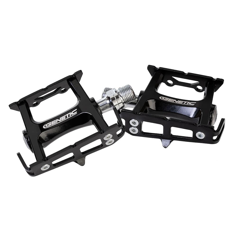 Pair of Genetic Track Pro SB Flat Pedals with sealed bearings and 9/16" spindles for mountain biking or BMX bikes.