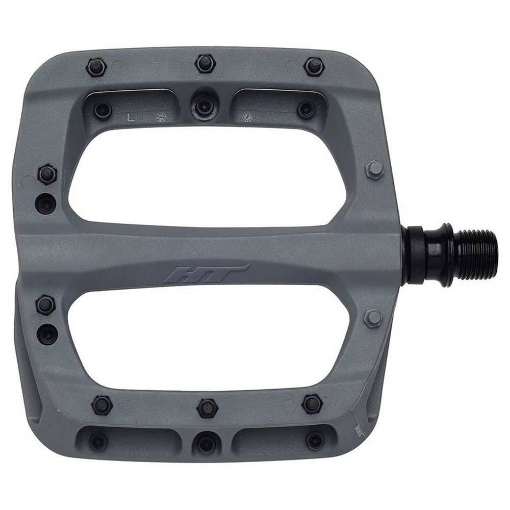 HT Components PA-03A flat pedal with replaceable pins and Cro-Mo axle, shown with black pedal body and metal pins