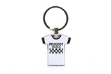 Global Cycling Club Peugeot Michelin aluminium keyring featuring a white Peugeot and Michelin logo cycling accessory.