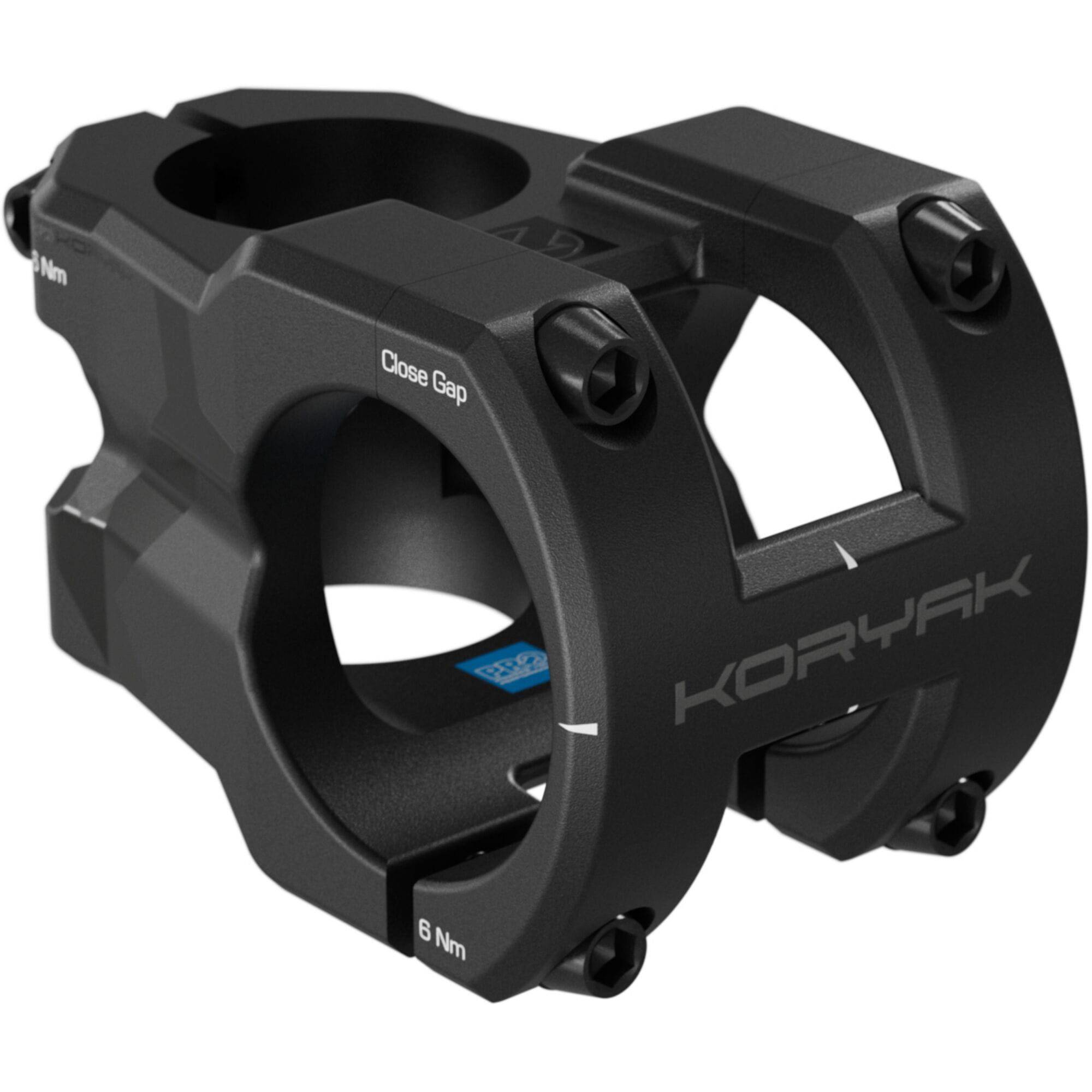 PRO Koryak alloy MTB stem with 31.8mm clamp, adjustable length 35-50mm, 0° angle, designed for mountain bike components.