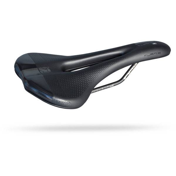 PRO Turnix Gel Saddle with shock-absorbing PU padding and stainless steel rails, designed for comfortable cycling components.
