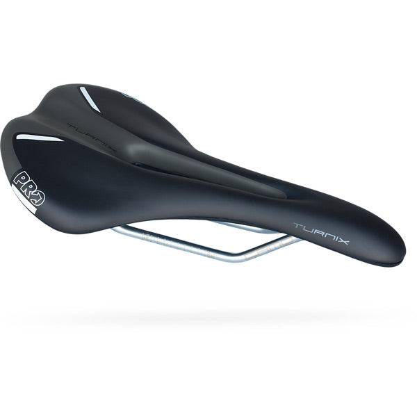 PRO Turnix Crmo saddle with PU padding and nylon fiber base, designed for comfort in bike components.