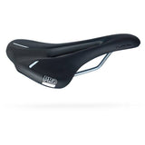 PRO Turnix Crmo saddle with PU padding and nylon fiber base, designed for comfort in bike component images.