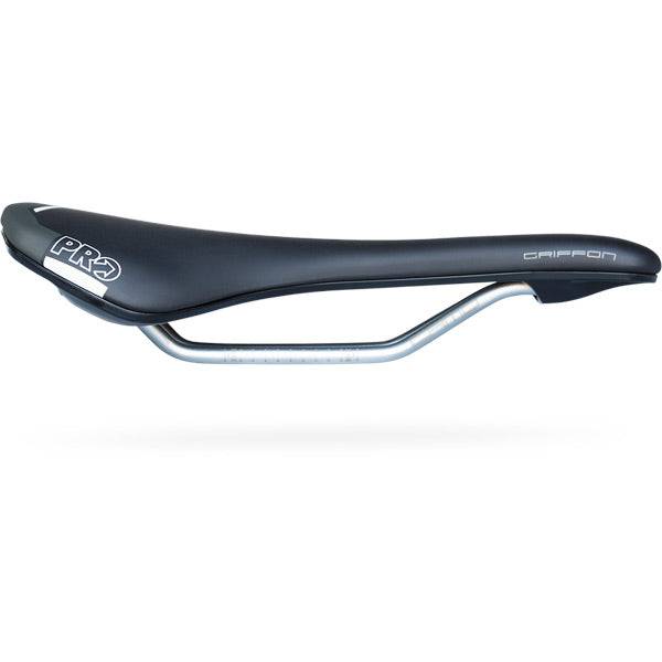 PRO Griffon CRMO bike saddle with durable rails and PU padding, designed for comfortable cycling components.
