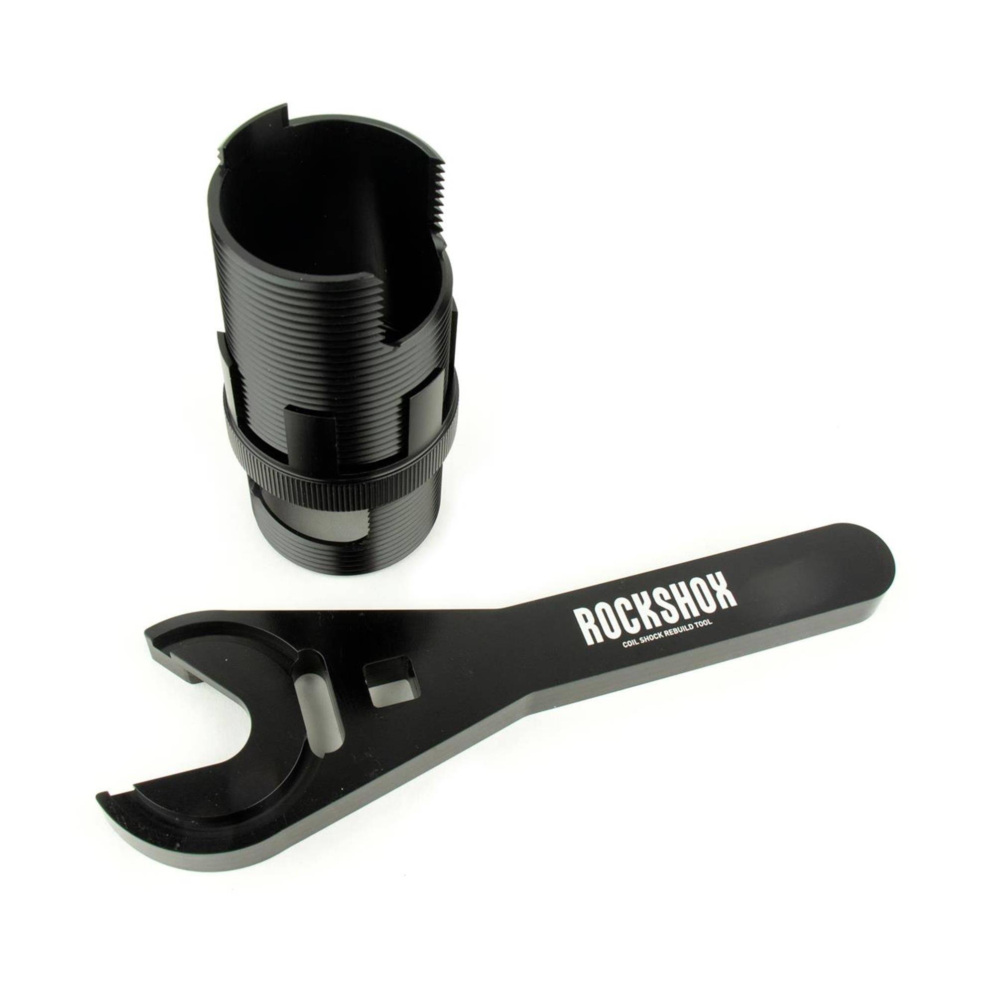 RockShox rear shock spring compressor tool for Super Deluxe, Vivid C1+ models, used for motorcycle or bike shock coil spring installation