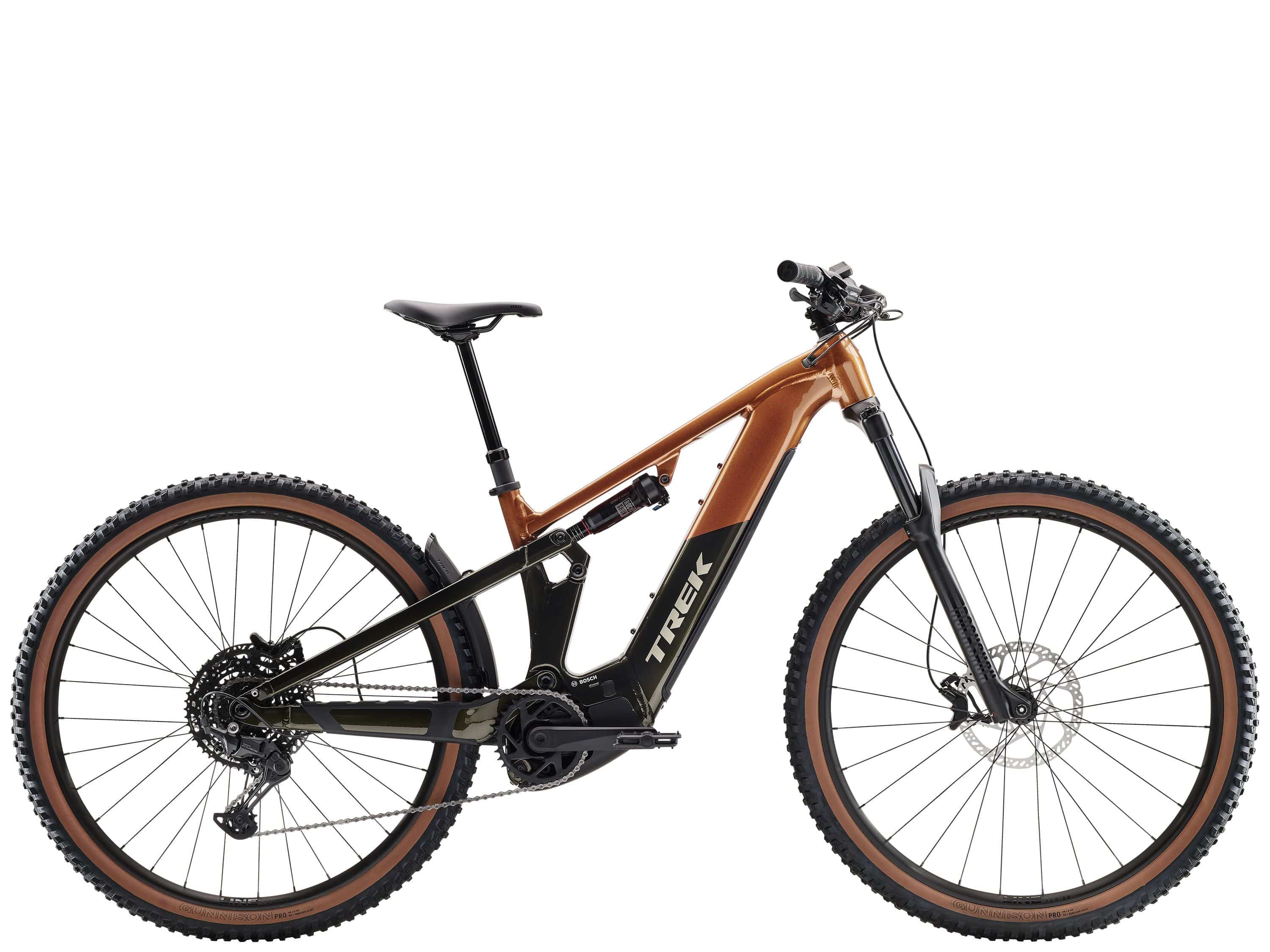 Trek Powerfly FS+ 4 full suspension e-mountain bike with Bosch Performance Line CX motor and 600Wh battery, ready for trail riding.