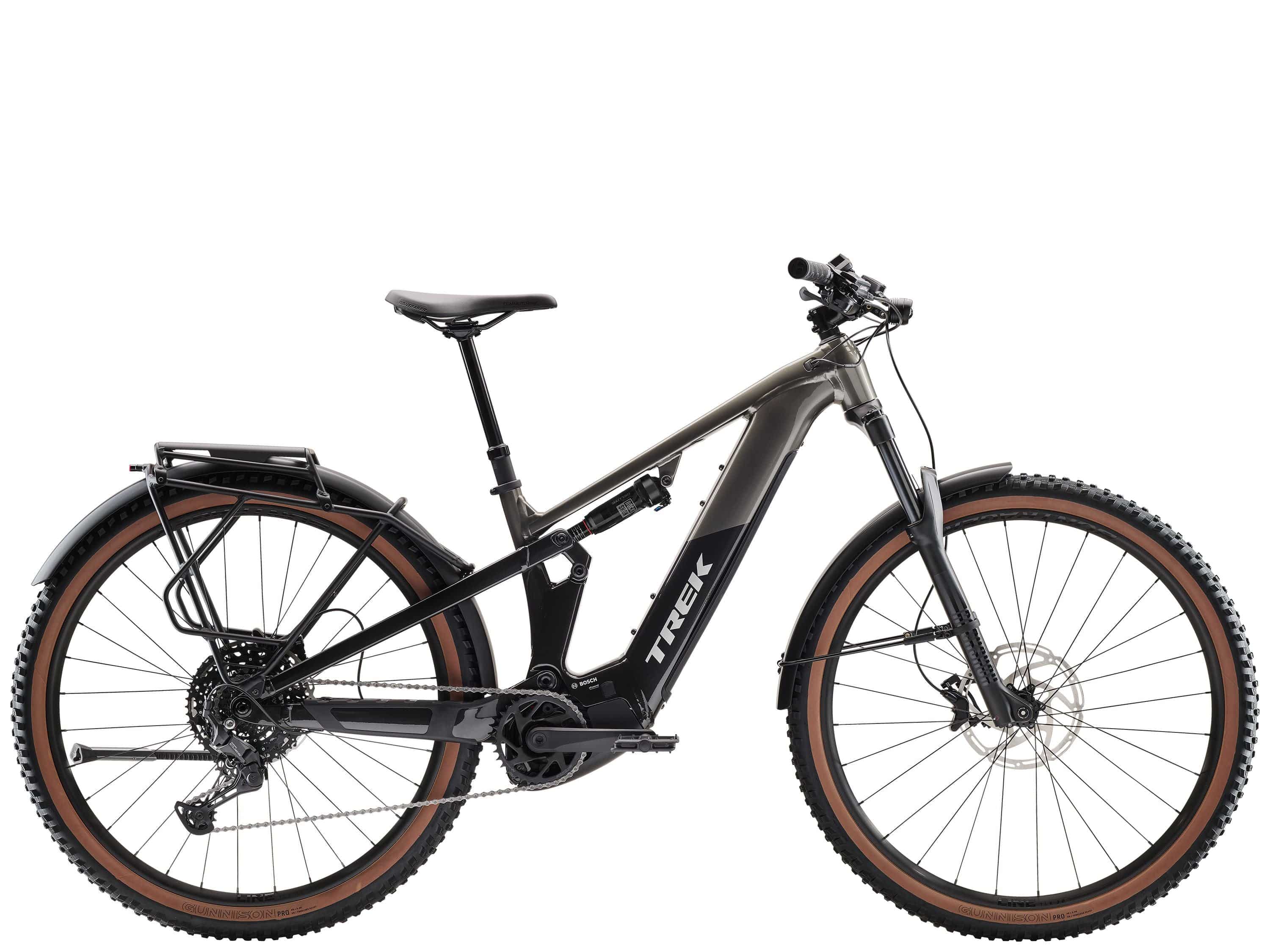 Trek Powerfly FS+ 4 EQ electric mountain bike with full suspension and 29-inch wheels, ready for off-road adventures.