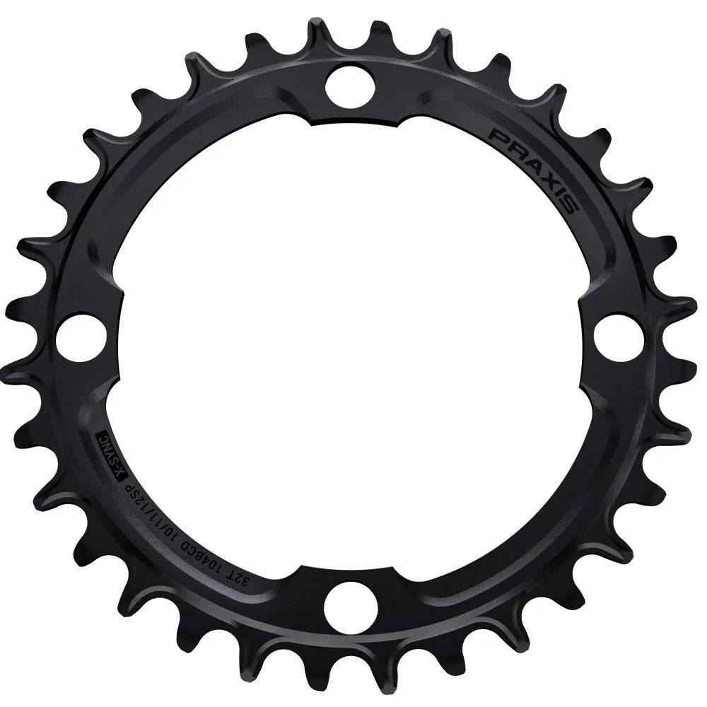 Praxis Works 34T narrow wide chainring for 104 BCD mountain bike cranksets, suitable for enduro, downhill, and XC riding.