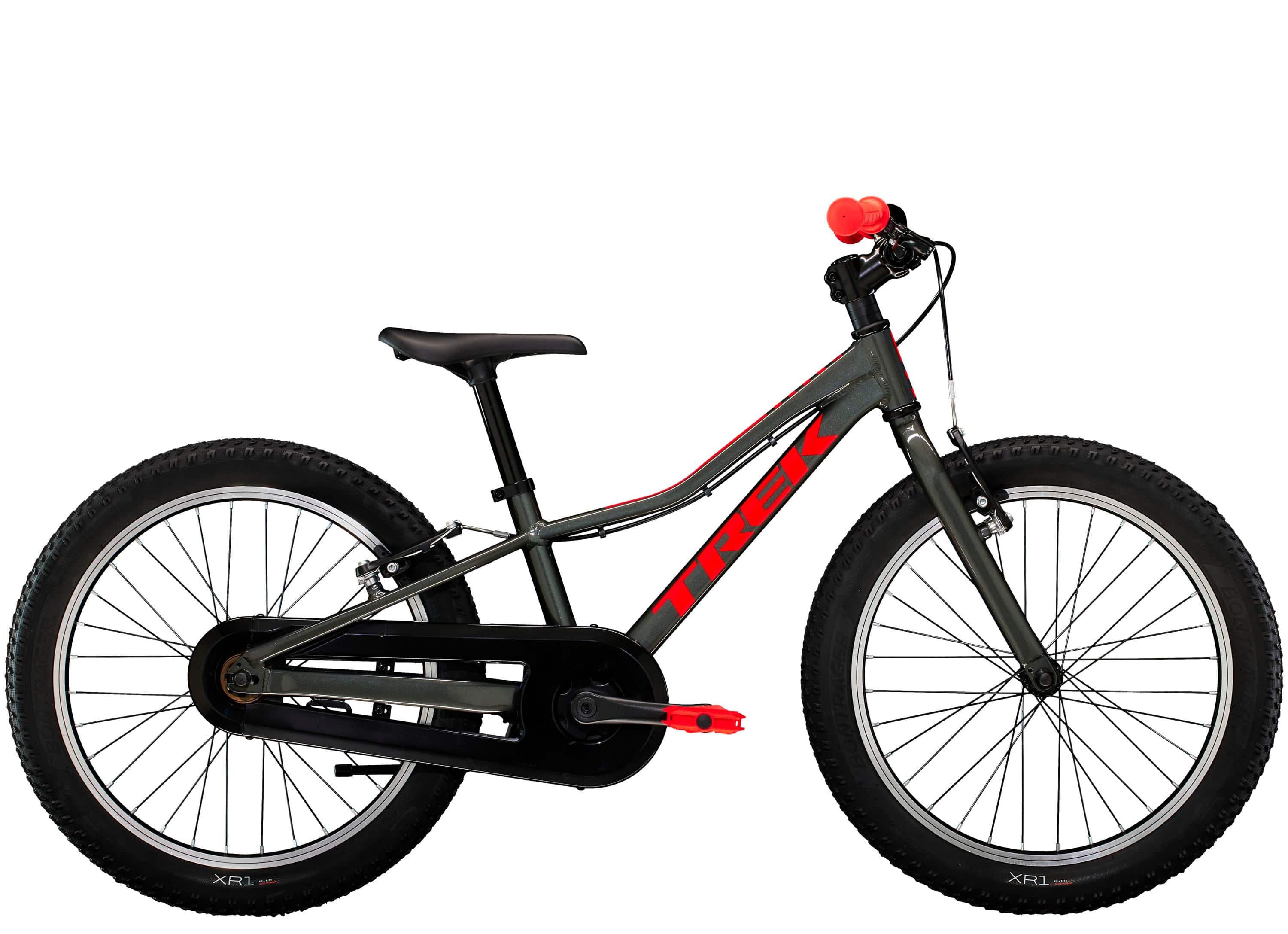 Trek Precaliber 20 kids' mountain bike with integrated handlebar for trail riding, featuring sturdy frame and colorful design.