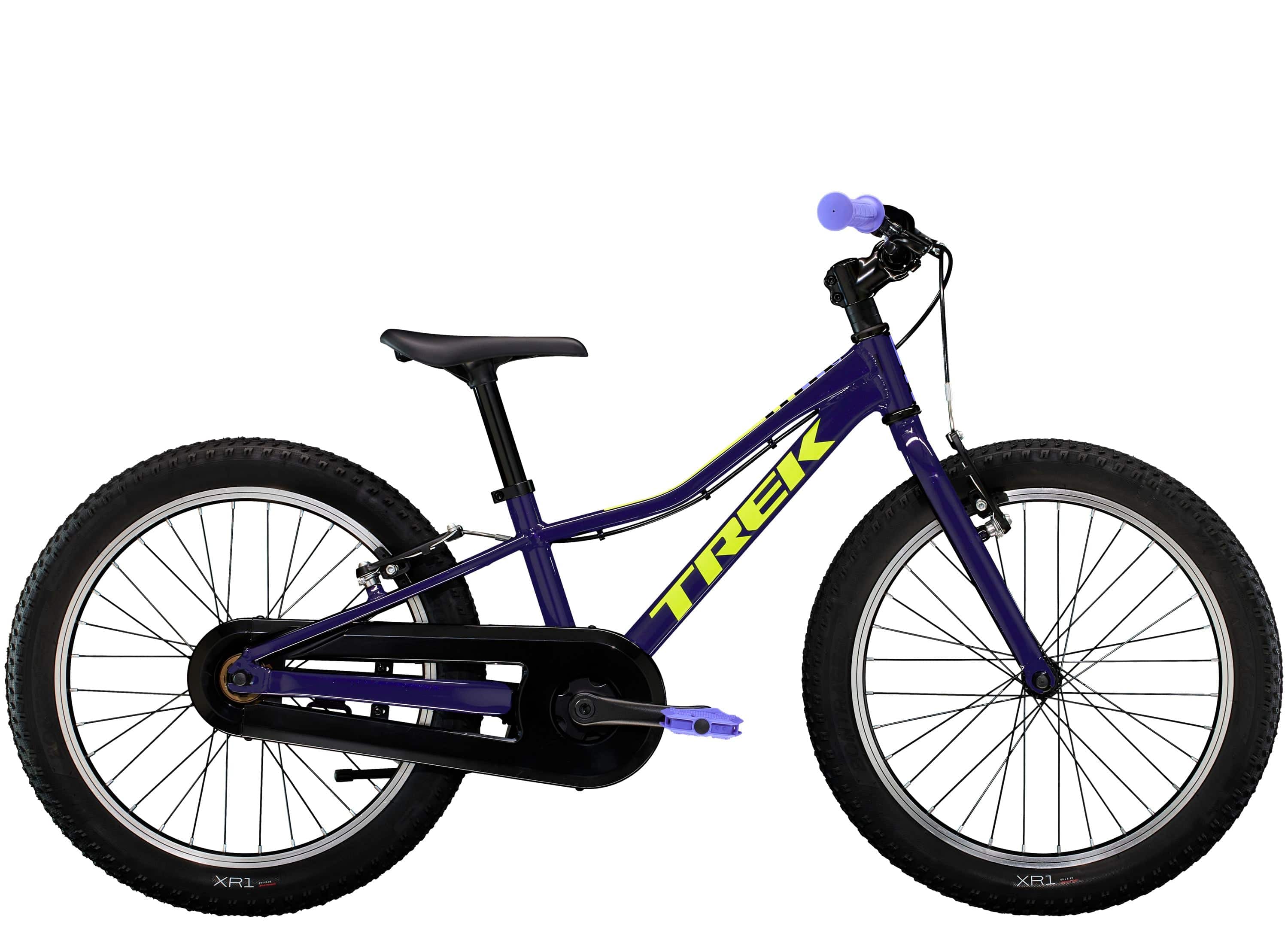Trek Precaliber 20 kids' mountain bike with integrated handle for trail riding, featuring sturdy frame and knobby tires.