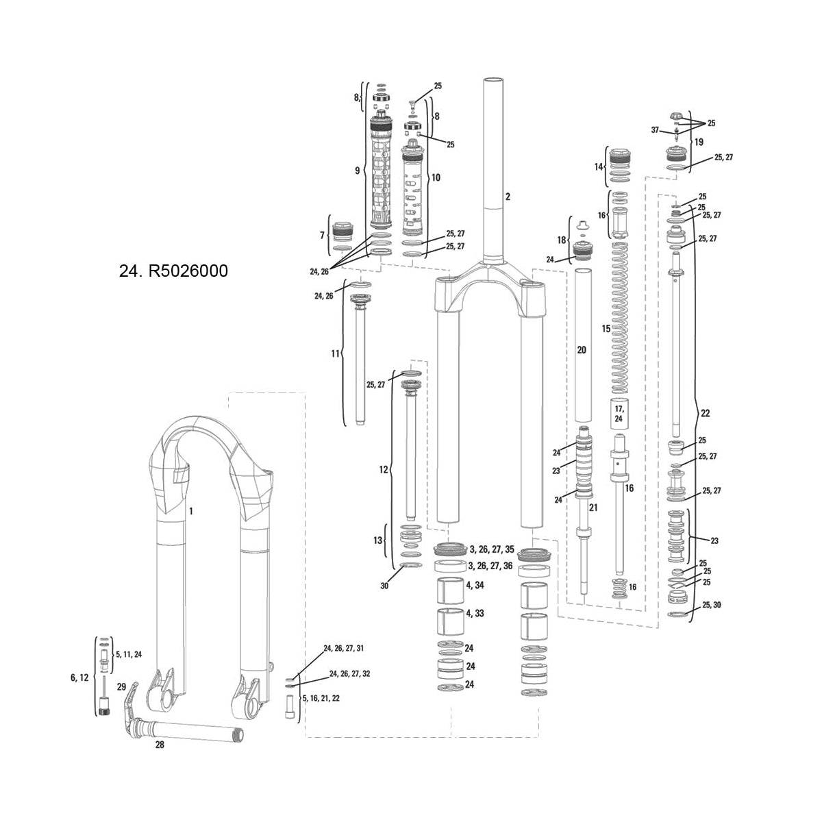 RockShox Spare - Front Suspension Service Service Kit - 2007-2010 Argyle (Solo Air and Coil), 2011 Argyle (Coil) - (Steel Upper Tubes Only)
