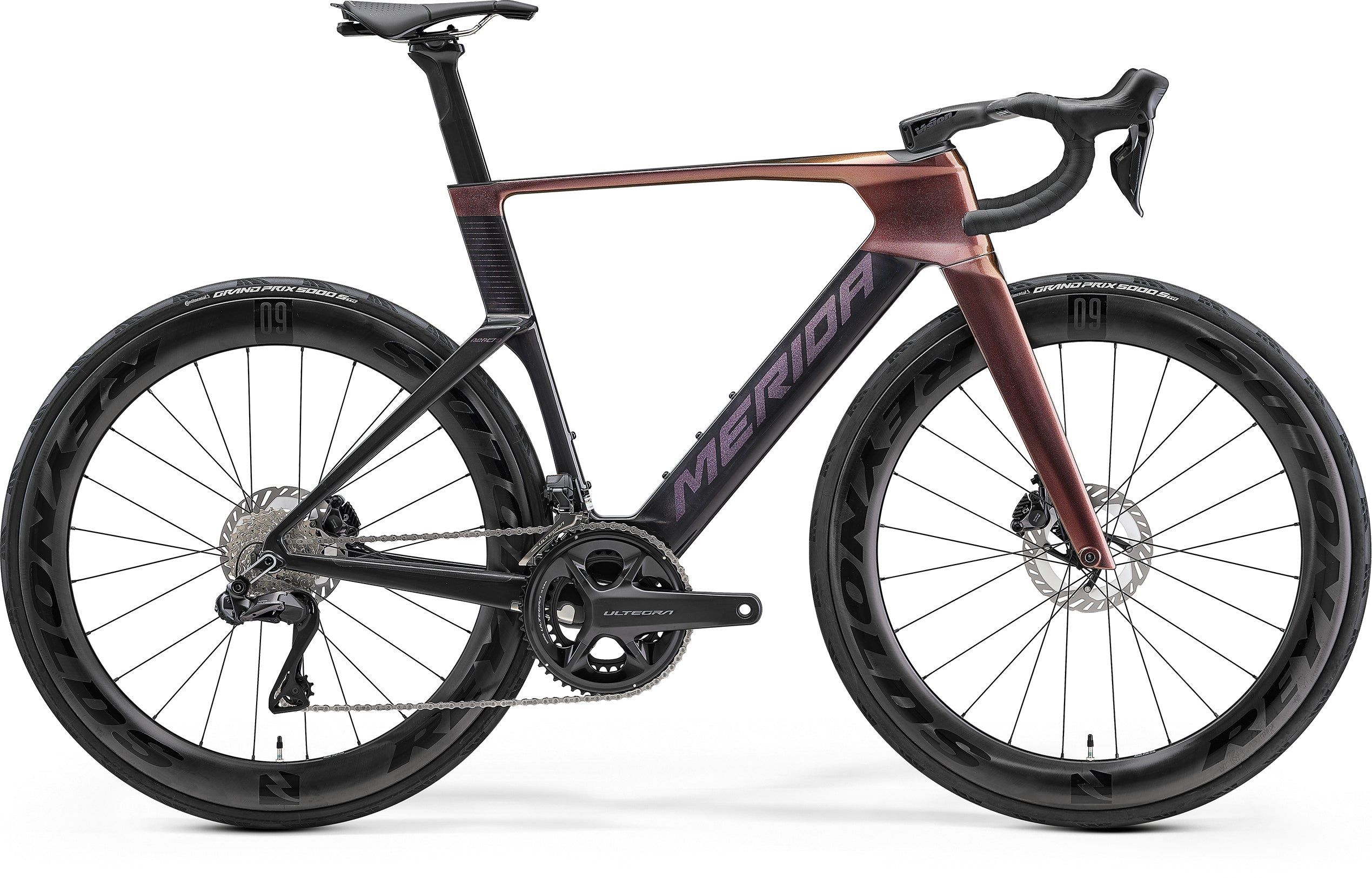 Merida Reacto 8000 road bike 2027 with Shimano Ultegra Di2 electronic groupset and Reynolds AR 60 carbon wheels.