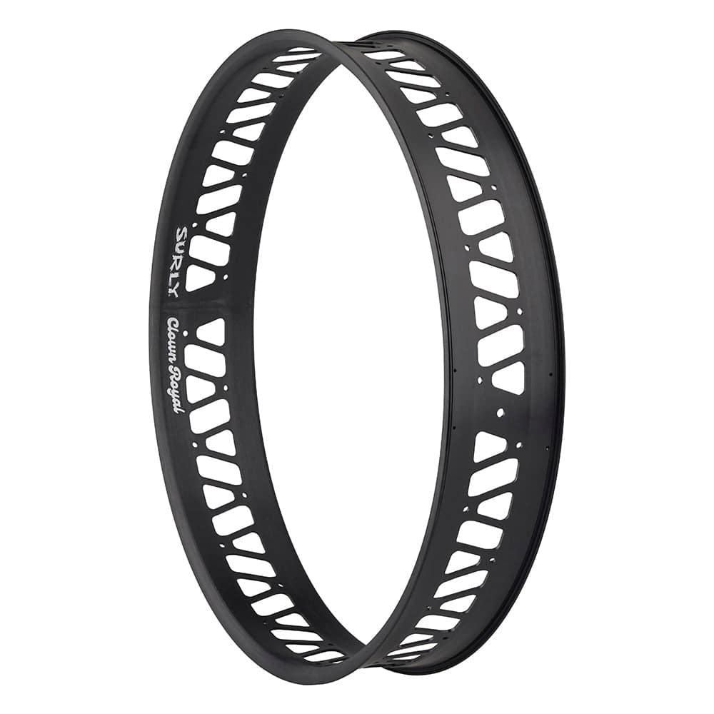 Surly Clown Royal 24-inch fat bike rim with tubeless-ready design for 6.2-inch Molenda tire, lightweight aluminum component.