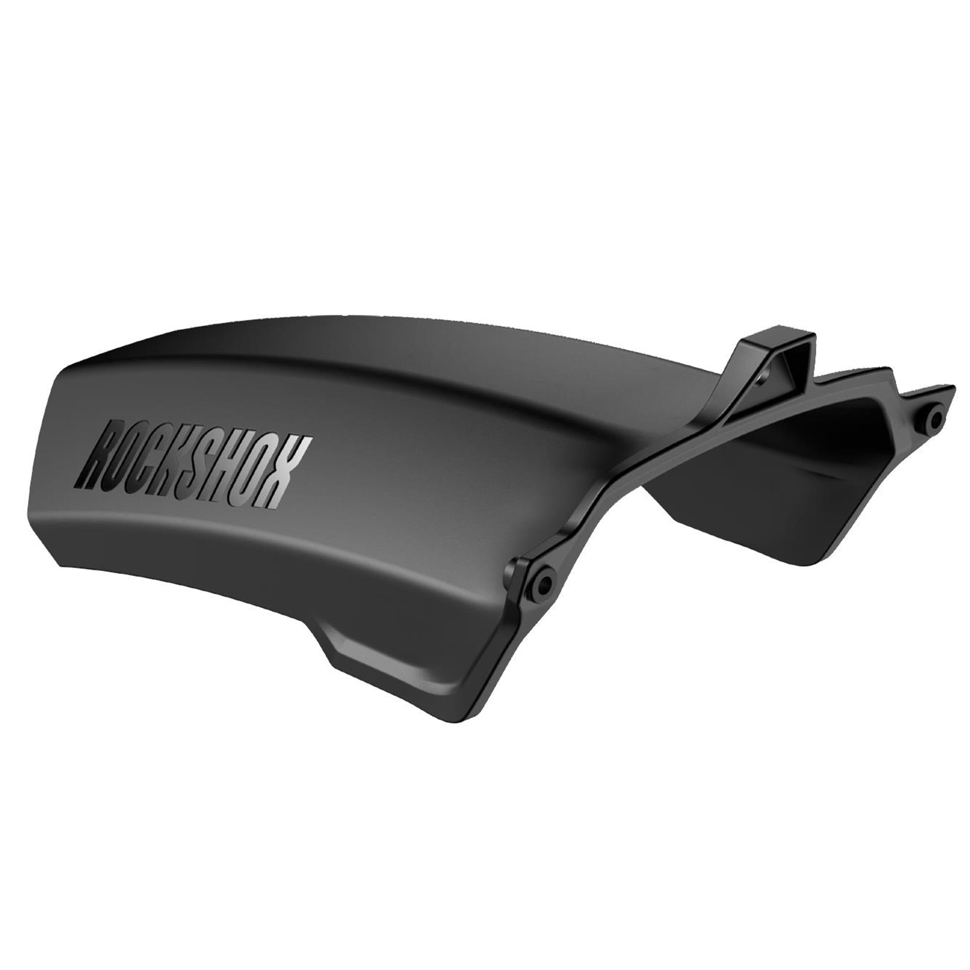RockShox MTB black short trail fender with 3-bolt mount for Reba B1 and 2026+ forks, designed to protect during mountain biking.