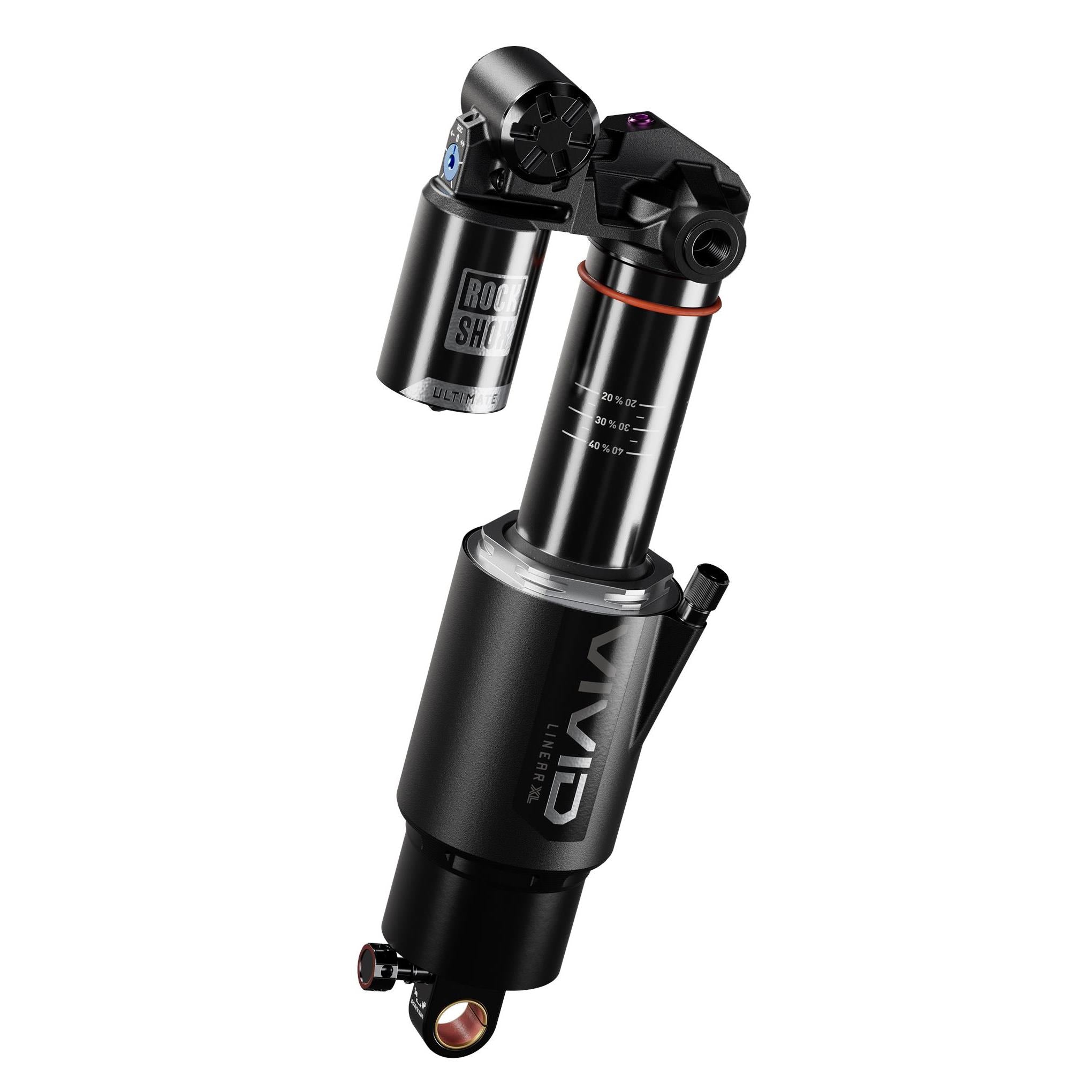 RockShox Vivid Ultimate DH RC2 downhill mountain bike rear shock with standard trunnion mount and rugged suspension components.