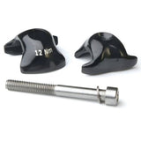 Ritchey WCS Carbon 1-Bolt Rail Clamp for seatposts, close-up view of the black clamp with branding details.