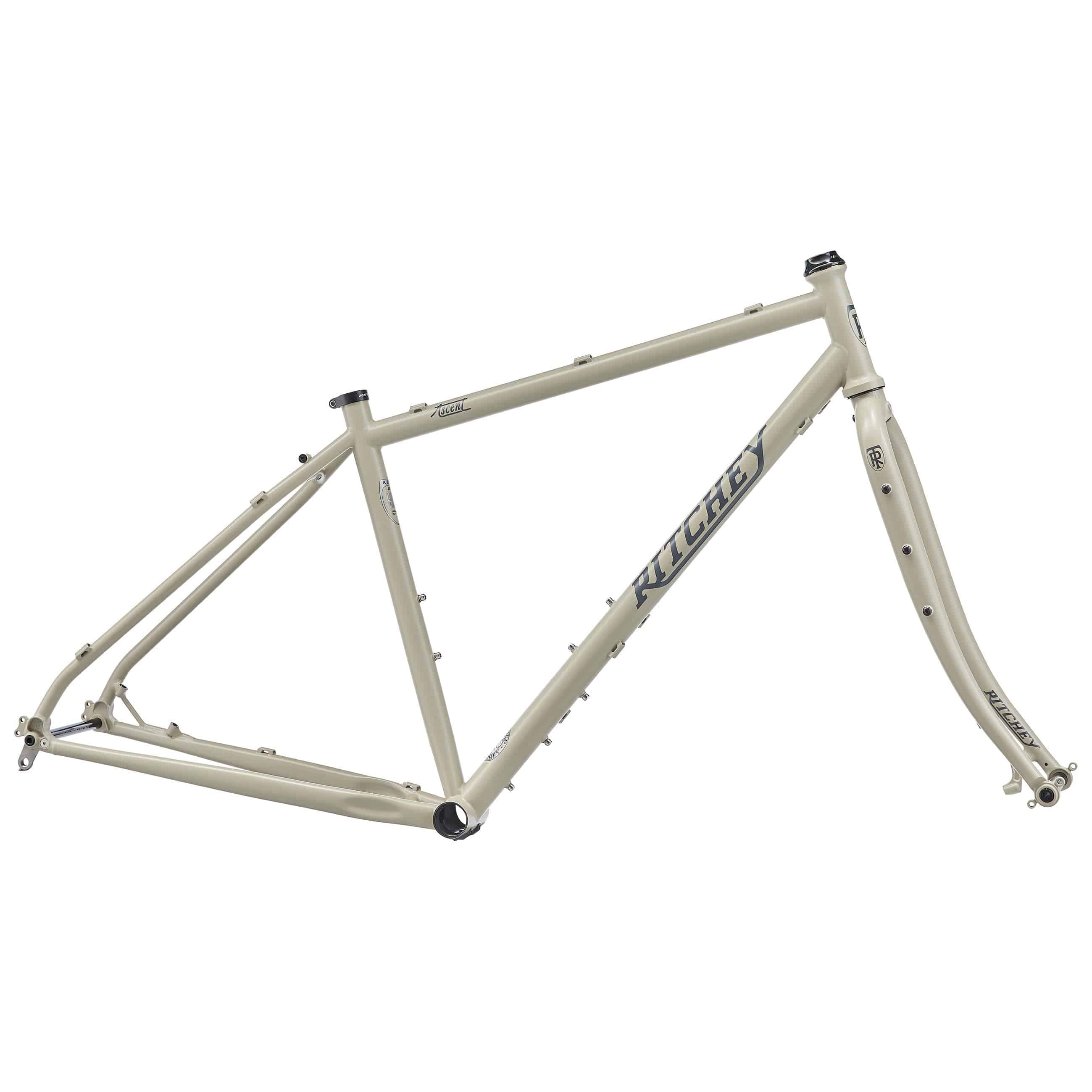 Ritchey Ascent Steel Adventure Frameset with fork, rack, and fender mounts, showcasing durable steel bike frame and components.
