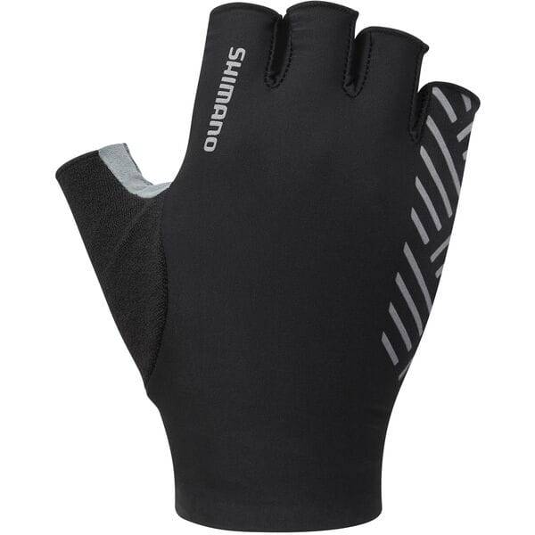 Shimano men's cycling gloves with breathable, sustainable materials and reflective pattern for comfortable riding.