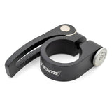 ID quick release seat clamp for easy seatpost adjustment, spare component for bike components, black metal with quick release lever