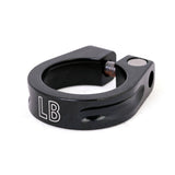 Light Blue single bolt bike seat clamp with M5 twin rack mount points, made of durable components for bicycle accessories.