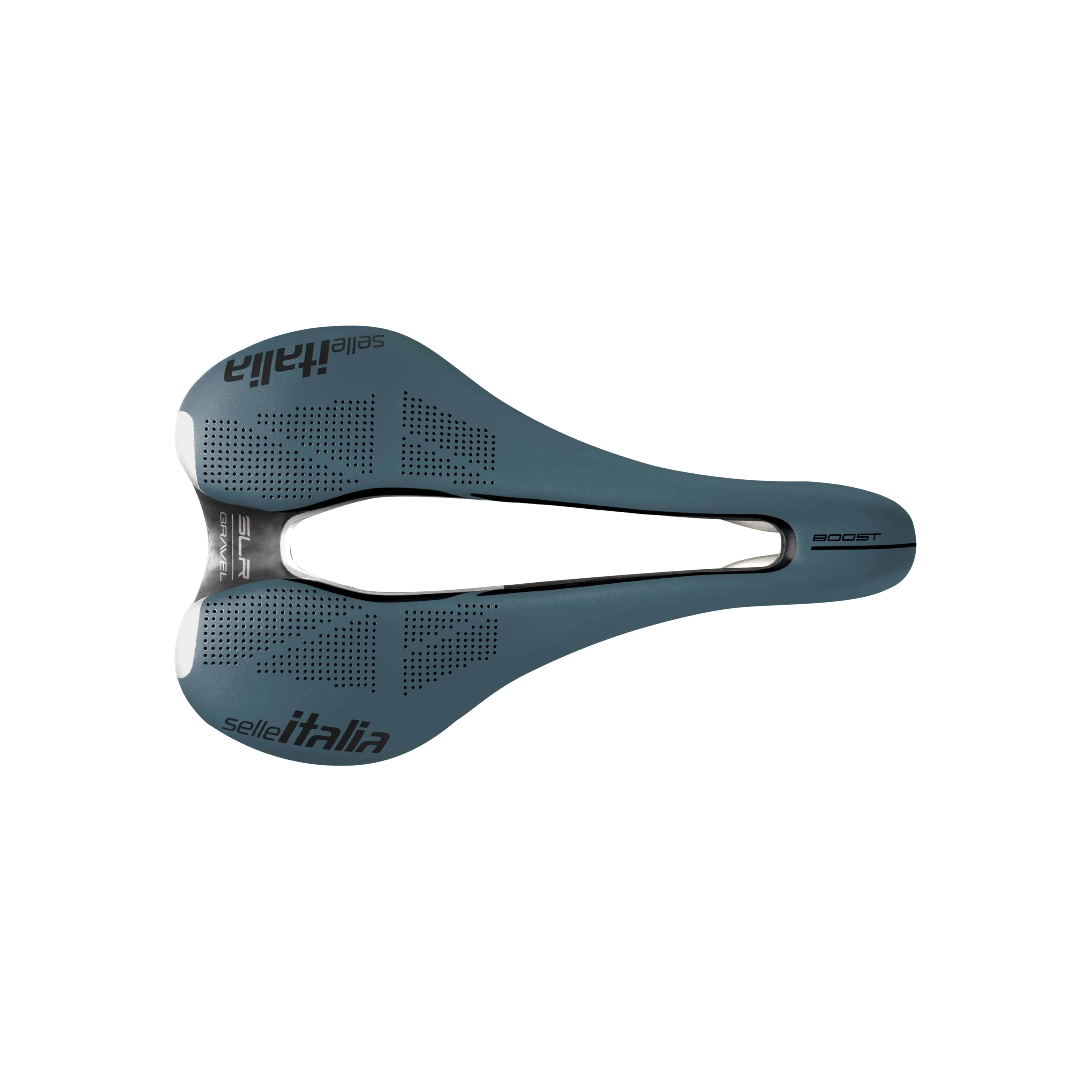 Selle Italia SLR Boost Gravel Ti316 Superflow saddle with light gel padding and high-visibility inserts for comfortable riding.