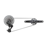 SRAM GX Eagle Transmission AXS MTB groupset with derailleur, battery, charger, and 10-52T cassette for mountain biking.