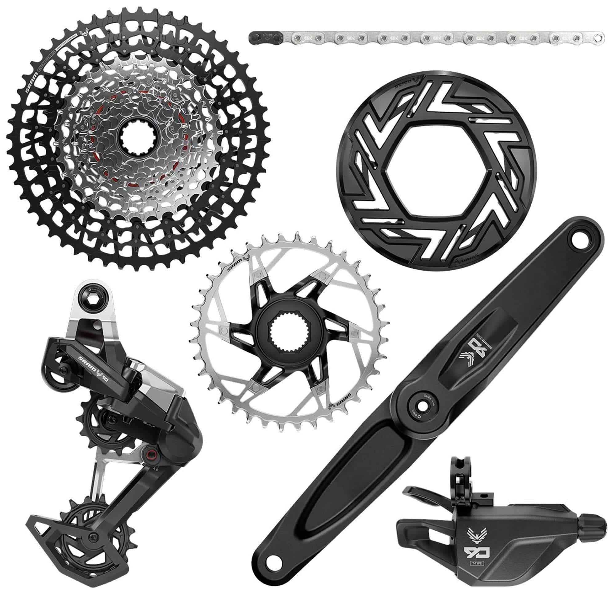 SRAM Eagle 90 EMTB groupset with Brose crank, GX chain, and XS-1275 10-52T cassette for mountain bikes.