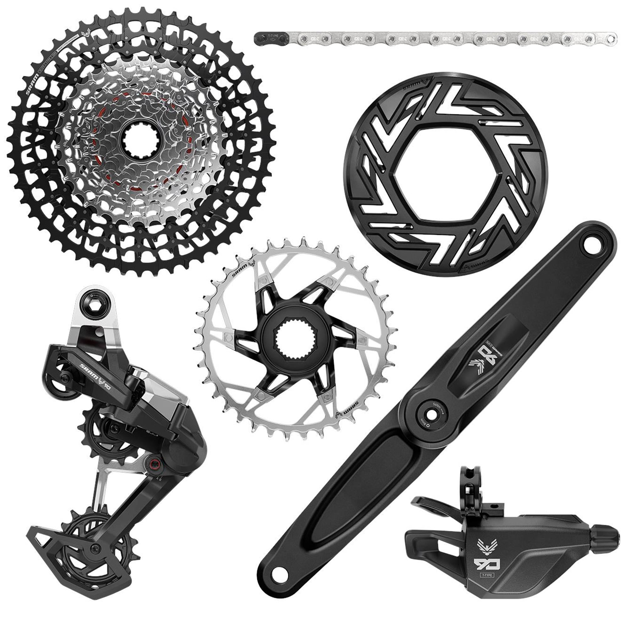 Sram Eagle 90 Groupset Emtb Bosch (Rd, Single Click Trigger Wclamp, Fc Eagle 90 Wcap, Cr T-Type 36T, Clip-On Guard, Gx T-Type Chain 126L, Cs Xs-1275 Blk 10-52T)