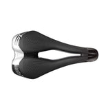 Selle Italia S5 Superflow commuter saddle in black with gel padding and reflective inserts, designed for bike comfort and safety.